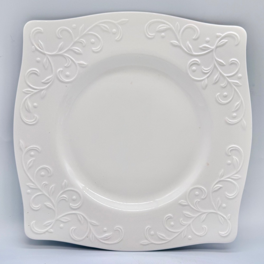 Lenox Opal Innocence Carved Accent Salad Plate Square White Embossed